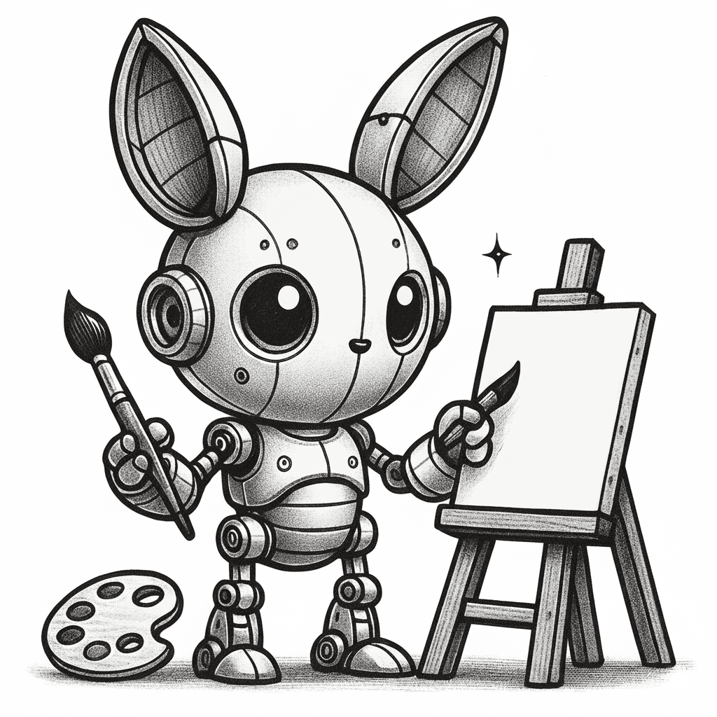 Mopsy painting at an easel