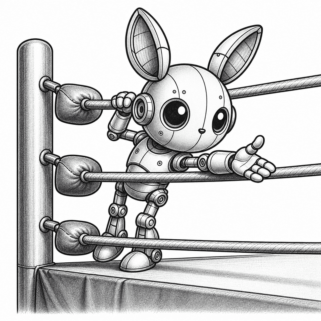 Mopsy waiting for a tag in a wrestling ring