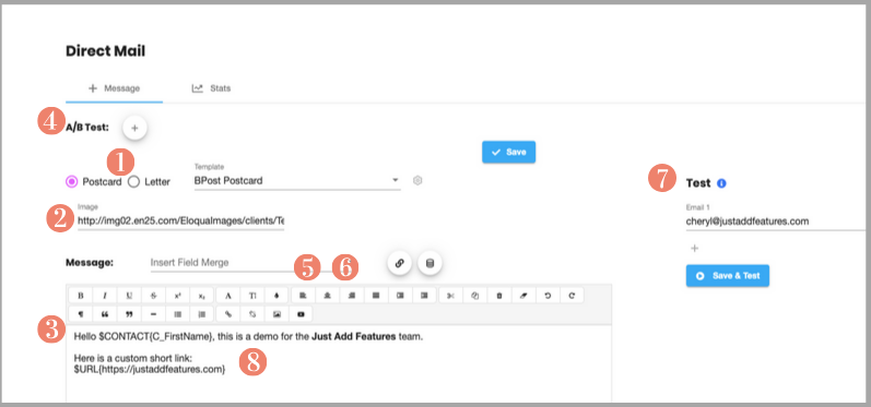 Here’s a screen shot of the Direct Mail configuration: